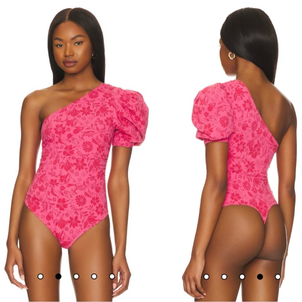 Free People Pink Floral One-Shoulder Bodysuit